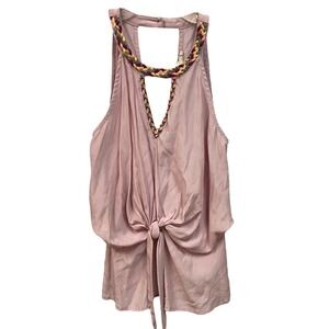 Promesa Lilac Sleeveless Tie Front Top Braided Neckline - Size Small